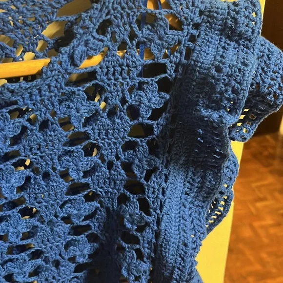 Zara Neon Blue Knit Top With Ruffles - Picture 3 of 3